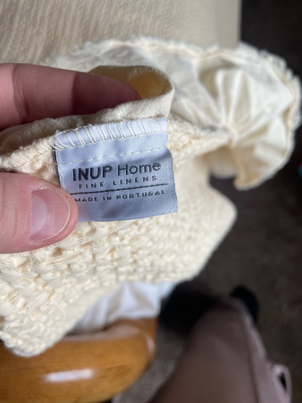 Cream Waffle Knit Throw with Ruffle Edge queen size - Picture 2 of 5
